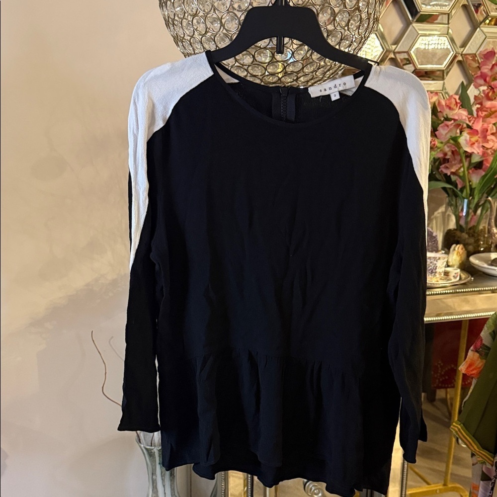 Sandro Black and White Long Sleeve Top size 2